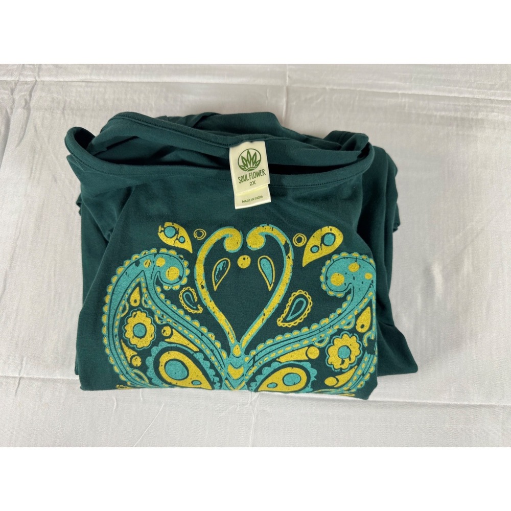 Soul Flower Green Paisley Butterfly Graphic Tee Short Sleeve Women 2X